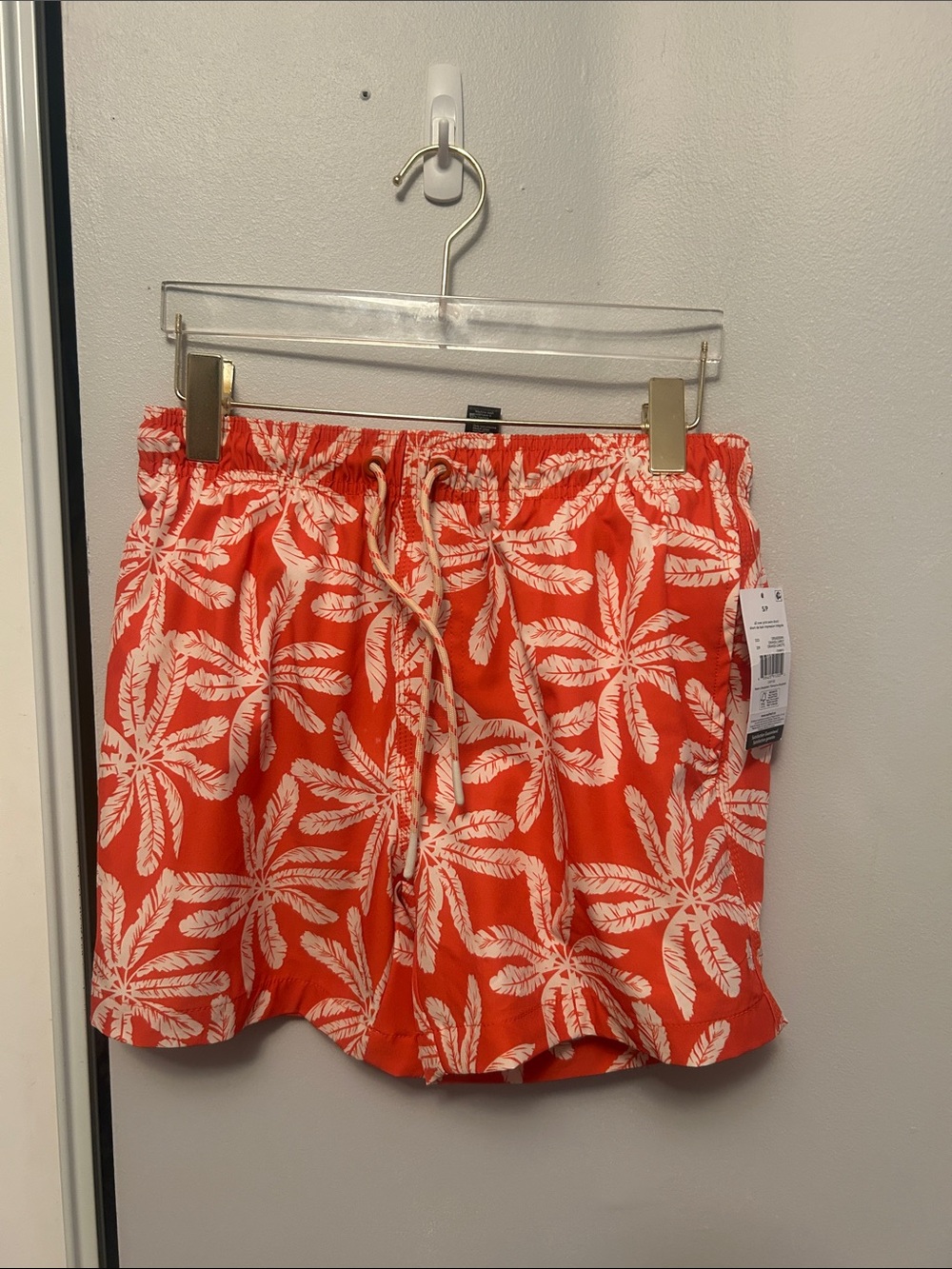 George Orange and White Tropical Print Men's Swim Trunks